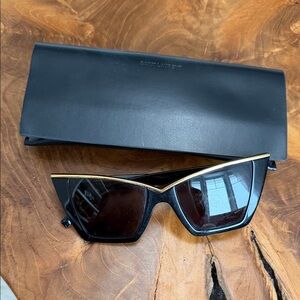 Saint Laurent Black Frame Sunglasses with Gold Trim